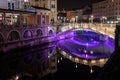 Famous three bridges at the Preseren square in the center of Ljubljana illuminated at night Royalty Free Stock Photo