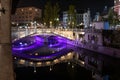 Famous three bridges at the Preseren square in the center of Ljubljana illuminated at night