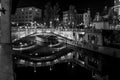 Famous three bridges at the Preseren square in the center of Ljubljana illuminated at night