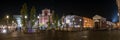 Famous Three Bridges and the Preseren square in the center of Ljubljana illuminated at night Royalty Free Stock Photo