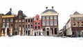 Famous Three Sisters pub covered in snow in Groningen, the Netherlands