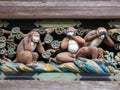 Famous three Wise Monkeys at the Toshogu Shrine in Nikko, Japan. Royalty Free Stock Photo