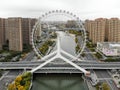 Aerial view of cityscape of Tianjin ferris wheel. Tianjin Eye ferris wheel