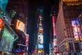 Famous Times Square at Night. Toshiba New York Tower with Animated Screens in Manhattan Royalty Free Stock Photo