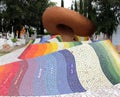 Famous tomb of jose alfredo jimenez shaped like a charro hat and colored zarape in dolores hidalgo guanajuato