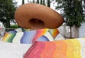 Famous tomb of jose alfredo jimenez shaped like a charro hat and colored zarape in dolores hidalgo guanajuato
