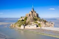 Aerial The famous of top view with blue sky at Mont-Saint-Michel, Normandy, France Royalty Free Stock Photo