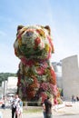 Famous dog flowers sculpture `The Puppy` by Jeff Koons, Bilbao.