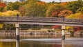 Gokurakubashi bridge at Osaka castle garden in autumn. Royalty Free Stock Photo