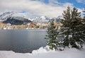 The famous tourist attraction Strbske Pleso winter lake in high