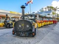 Famous Tourist Conch Train on Duval Street in Key West, Florida.