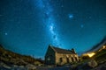 Famous tourist destination of historic church at Lake Tekapo, New Zealand Royalty Free Stock Photo