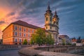 Catholic church view from the bridge at dawn, Eger, Hungary