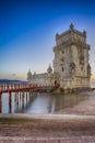 Famous Tourist Destinations. Belem Tower on Tagus River in Lisbon at Blue Hour, Portugal Royalty Free Stock Photo