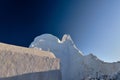 Famous tourist landmark, Mykonos island, Greece. White Greek Orthodox church of Panagia Paraportiani at sunrise. Upshot Royalty Free Stock Photo