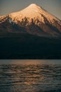 Osorno vulcano at sunset in Llanquihue lake