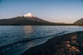 Osorno vulcano at sunset in Llanquihue lake