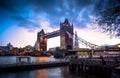 Famous Tower Bridge at night,Tower Bridge In the evening with beautiful clouds, World Famous Tower Bridge in London, UK
