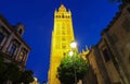 Famous tower of Giralda, Islamic architecture built by the Almohads and crowned by a Renaissance bell tower with the statue of
