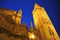 Giralda tower at night, Cathedral of Seville, Andalusia, Spain