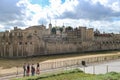 Famous Tower Hill and Tower of London, stone palace of Her Majesty, one of numerous world heritage sites in the city