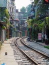 famous train street in hanoi ,vietnam