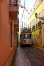 Famous tram line 28 passing Lisboa in Lisbon, Royalty Free Stock Photo