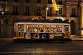 Famous trams circulating in Lisbon at night