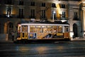 Famous trams circulating in Lisbon at night