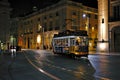 Famous trams circulating in Lisbon at night