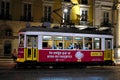 Famous trams circulating in Lisbon at night