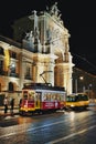 Famous trams circulating in Lisbon at night