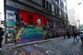 Popular tourist attraction of back street graffiti artwork on buildings in Hoiser Lane in Melbourne downtown, Victoria, Australia