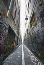 Popular tourist attraction of back street graffiti artwork on buildings in Union Lane in Melbourne downtown, Victoria, Australia