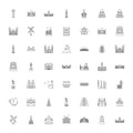 Famous travel landmarks linear icons, signs, symbols vector line illustration set Royalty Free Stock Photo