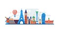 Famous travel and touristic landmarks. Vector flat illustration. World travel concept. Horizontal banner, poster design Royalty Free Stock Photo