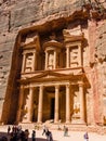 Famous Treasury of Petra. Place where there are always lot of tourists. Ancient building hollowed out in red stone