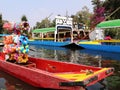 The famous trjineras or flat bottom boats of xochimilco, mexico city Royalty Free Stock Photo