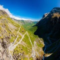 Famous Trollstigen serpentine mountain road with clear sky, Andalsnes, Norway