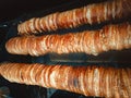 Famous turkish street food kokorec is made of sheep intestines cooked in wood or gas fired oven