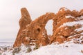 Famous Turret Arch in the Arches National Park, Utah USA during winter Royalty Free Stock Photo