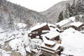 A famous valley hot spring covered in snow at Yamanouchi in Nagano. Royalty Free Stock Photo