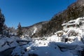 A famous valley hot spring covered in snow at Yamanouchi in Nagano. Royalty Free Stock Photo