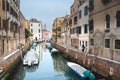 Famous Venetian water canals, historic houses and boats.