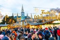 Famous Vienna Christkindlmarkt at Town Hall Rathausplatz crowded during Christmas Time Royalty Free Stock Photo