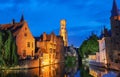 Famous view of Bruges tourist landmark attraction - Rozenhoedkaai canal with Belfry and old houses along canal with tree Royalty Free Stock Photo