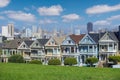 Famous view of  downtown San Francisco at Alamo Square Royalty Free Stock Photo