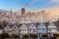 Famous view of  downtown San Francisco at Alamo Square Royalty Free Stock Photo