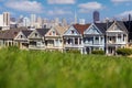 Famous view of  downtown San Francisco at Alamo Square Royalty Free Stock Photo