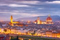 Famous view of Florence at sunset, Italy